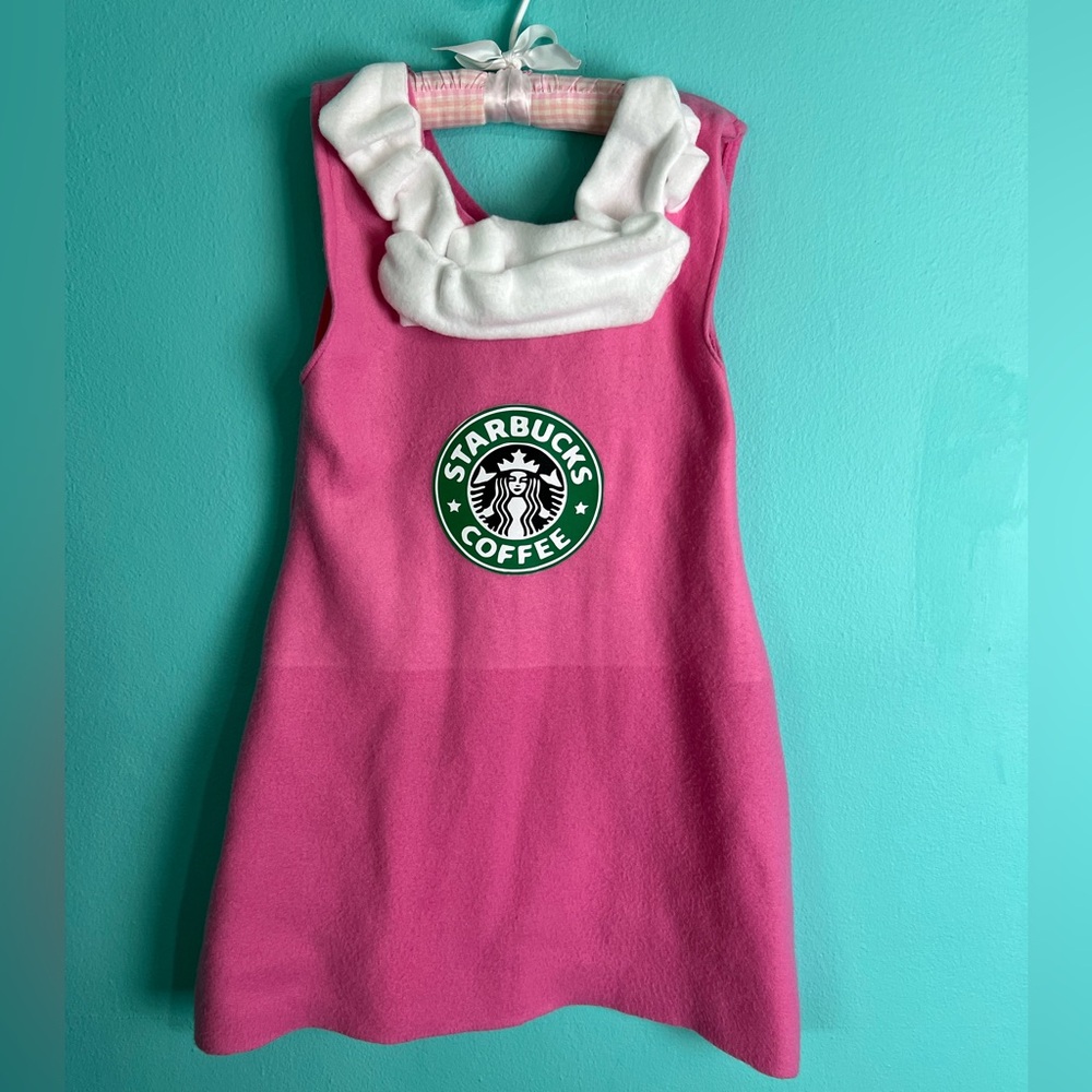 #897 Adorable Girls Felt Starbucks Latte Dress with Whipped Crean Collar